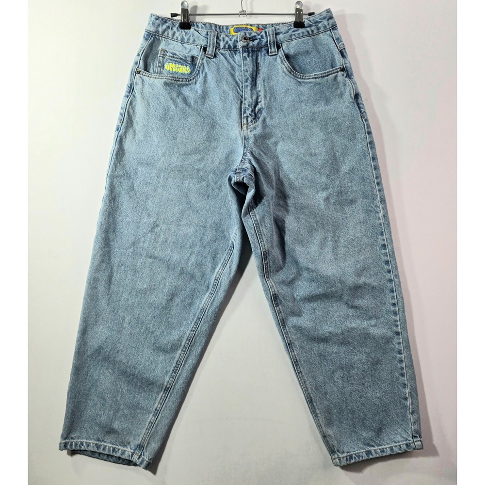 Empyre Loose Fit Skate Jeans Light Wash Denim Size 28 Graffiti Logo (Fits 31×25)